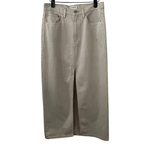 Abercrombie & Fitch High-Rise Denim Midi Skirt Ecru/Khaki Size 30 (US 10) - Picture 3 of 7